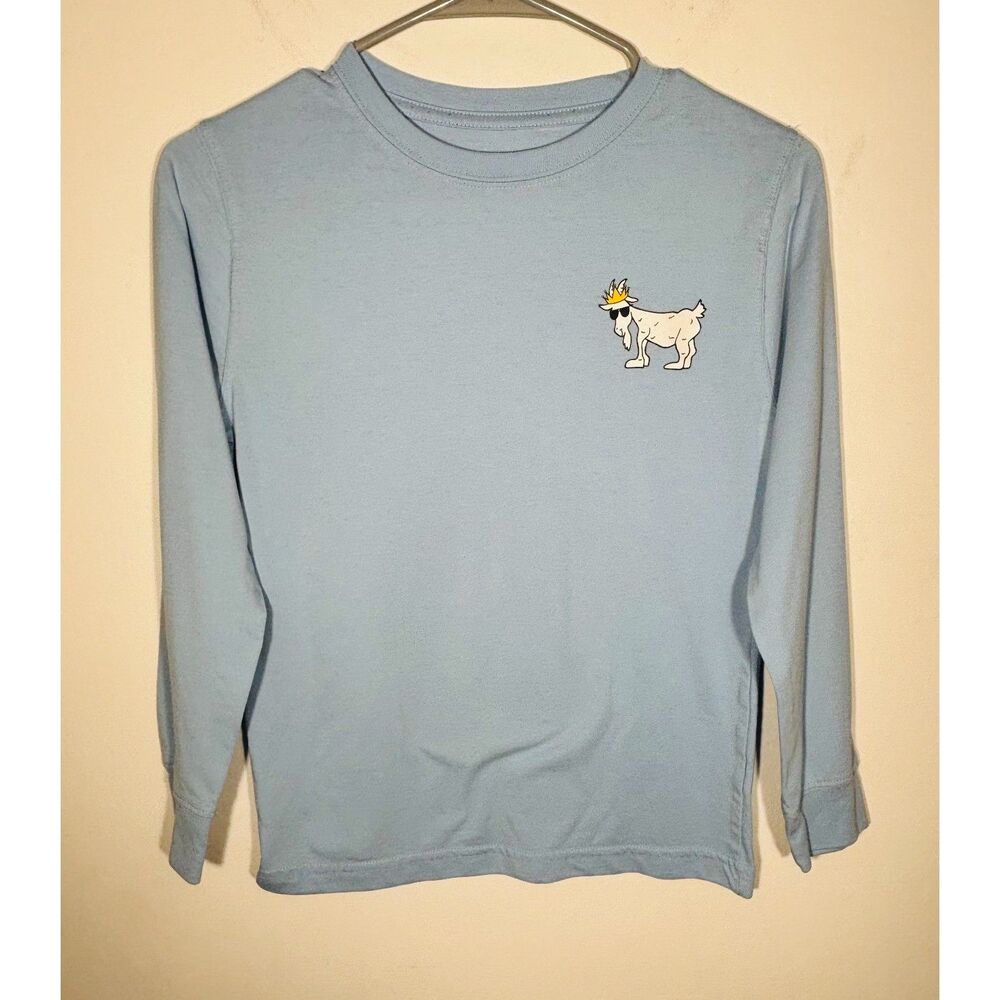 GOAT USA Youth Large Long Sleeve T Shirt Blue Graphic Goat Logo Cotton Blend